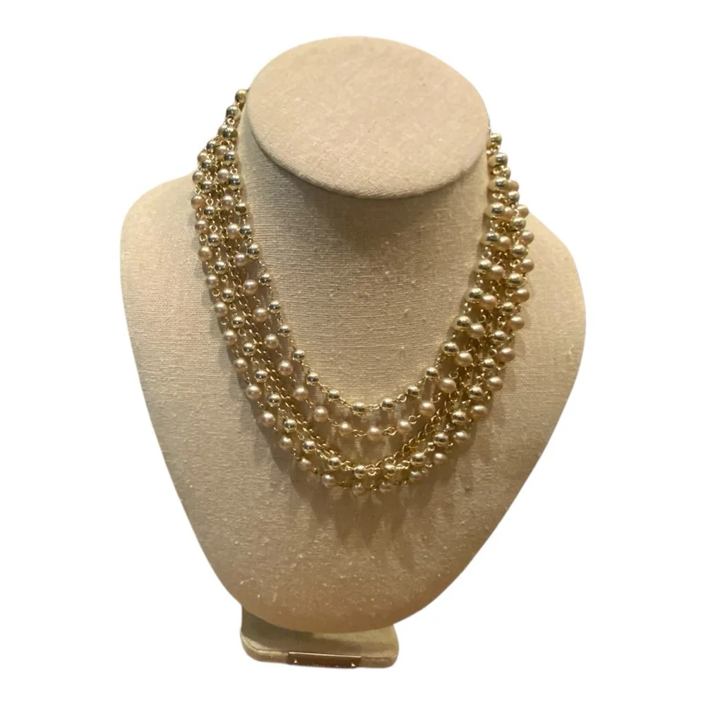 Vintage Coro Necklace Gold Beige Pearl Multi Strand - Picture 3 of 7